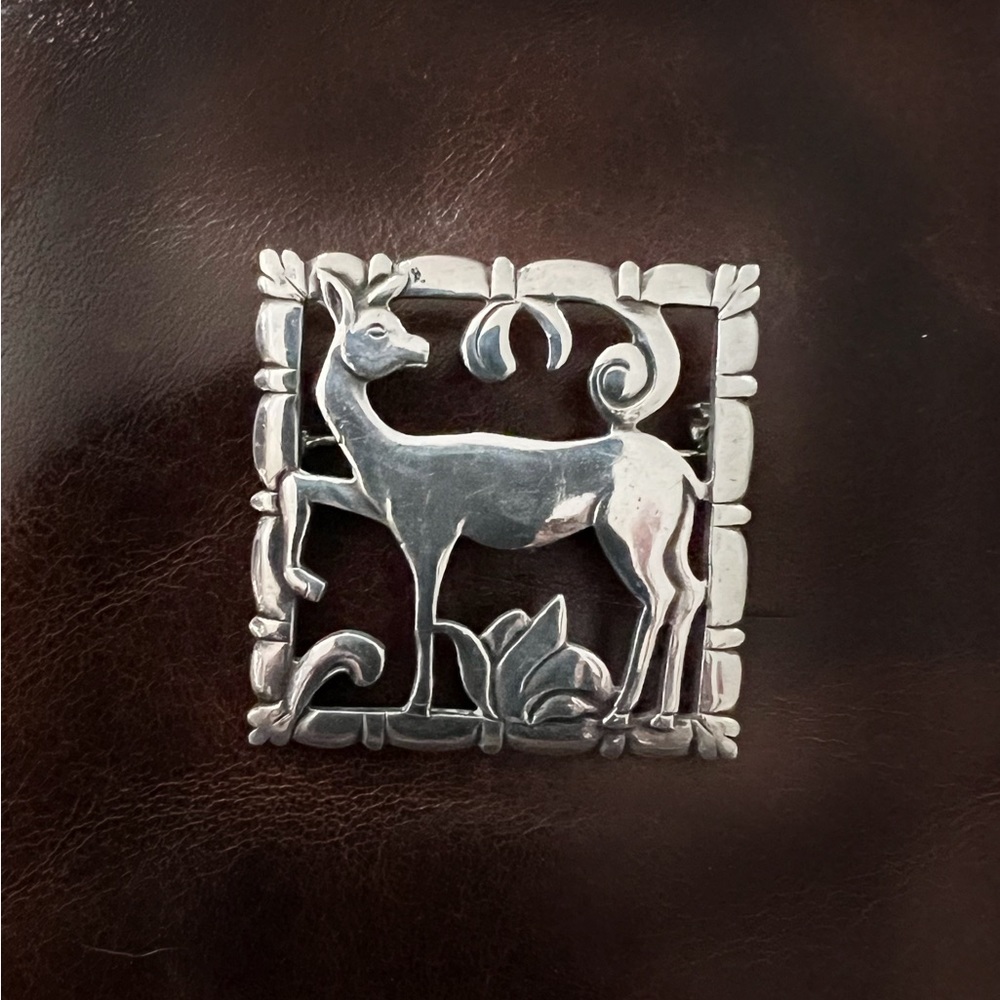 Vintage MCM Brux Sterling Silver Deer Pin Brooch